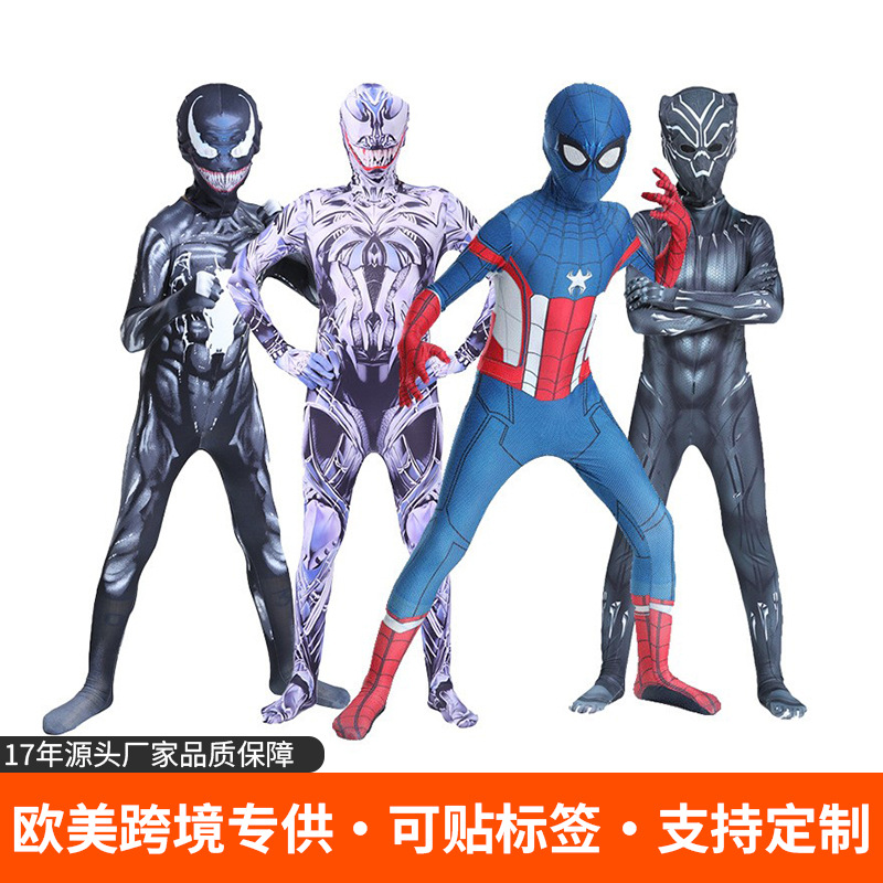 Halloween Cos Costume Venom Series Black Panther Kidsren's Bodysuit Captain America Spider Adult Hooded Clothes