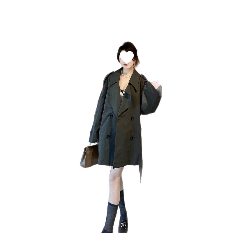 系带风衣外套女2025春秋新款小个子复古休闲中长款感宽松大衣|undefined