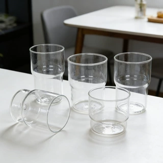 收腰可叠放玻璃杯 圆润杯身家用办公多规格饮品杯 单层墩墩玻璃杯