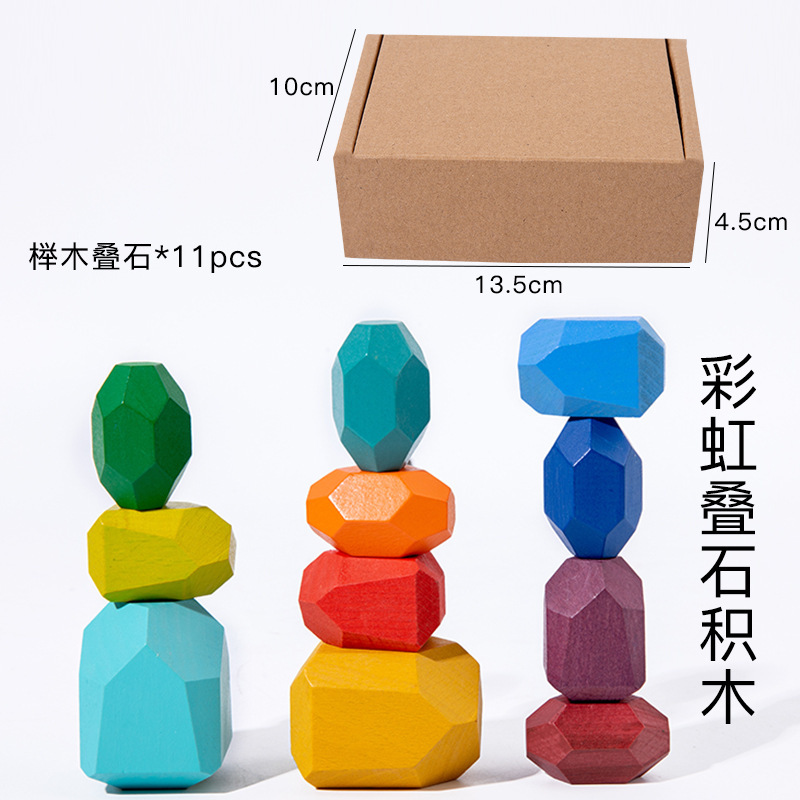 CE CPC para niños, arcoíris de madera, bloques de construcción de piedra apilada, combinación libre, Jenga, juguetes cognitivos de color para bebés al por mayor