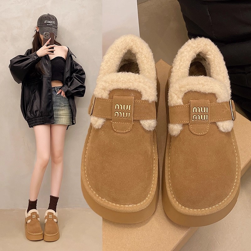 厚底勃肯短筒雪地靴女加绒保暖网红一脚蹬秋冬季2025新款豆豆棉鞋