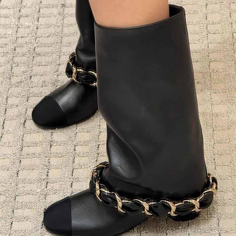 小香风裤管靴女高跟女靴2025秋冬新款百搭高筒靴中筒短靴粗跟单靴