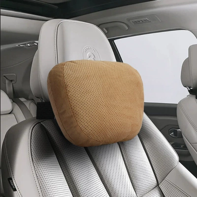 Seat Cushion Set, Headrest - upgraded-punched-suede-cognac-color-single-pack