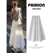 白色半身裙女2025秋季新款高腰a字中长裙显瘦小个子蓬蓬蛋糕裙子