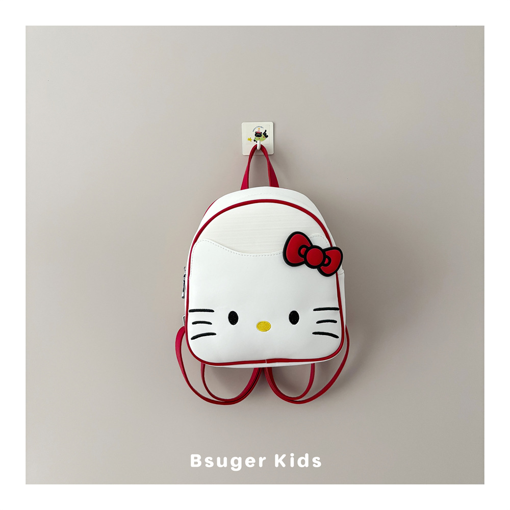 Ins-style Hello Kitty children's backpack, cute kindergarten baby school bag, fashionable leather backpack for girls