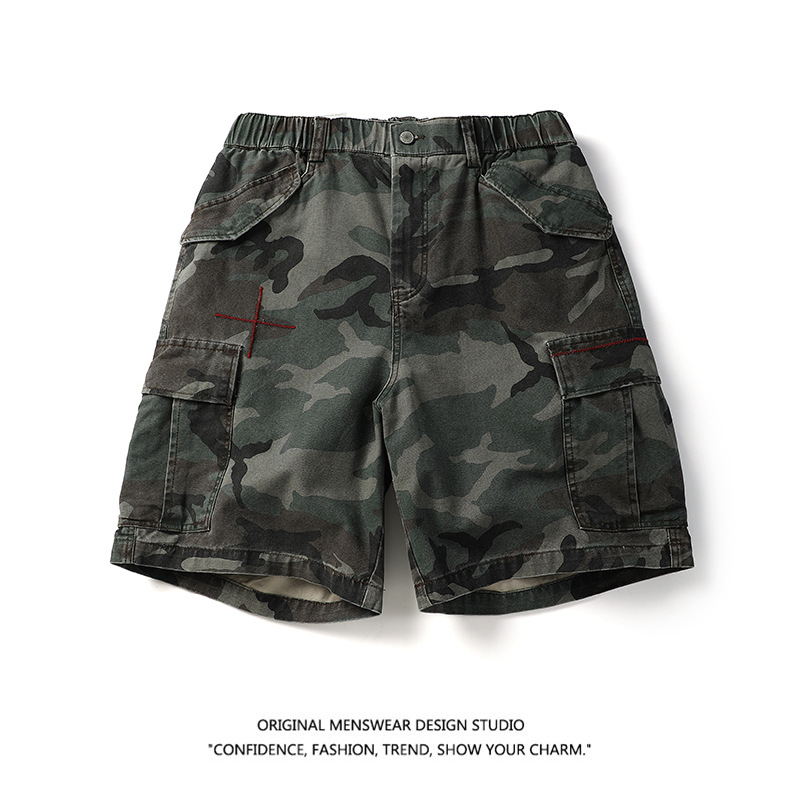 American-Style Camouflage Cargo Shorts for Men, Summer Trendy Brand, Loose Casual Pants, Heavy-Duty Multi-Pocket Straight Five-Point Shorts