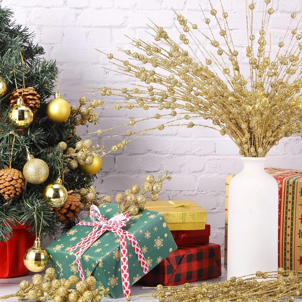 63 Navidad Bayas Combinación Ornamento Bolas de polvo de oro Navidad Guirnald de flores de caña Simulación de polvo de oro transfronterizo