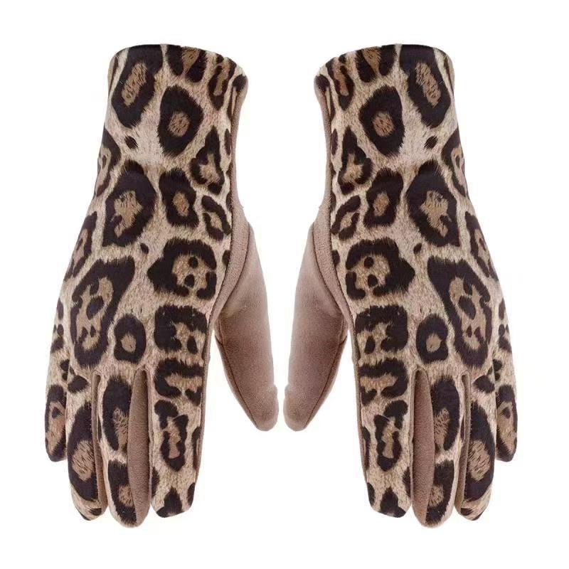 Europa y América leopardo estampado guantes de seda mujeres ins estilo de diseño de moda buena combinación de guantes de conducción de ciclismo más grueso
