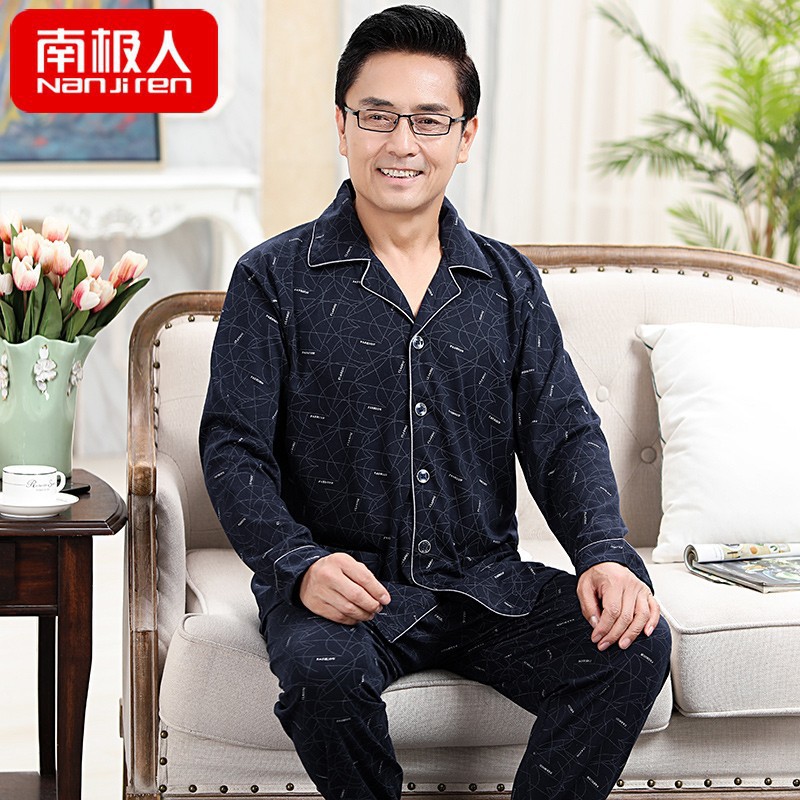 Primavera y otoño pijamas de los hombres de mediana edad papá cardigan 100% algodón de manga larga de los hombres viejos más tamaño homewear traje