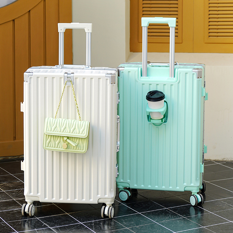 Multifunctional luggage cup holder trolley case, men's aluminum frame travel case, women's thickened combination lock case, sturdy and durable for students