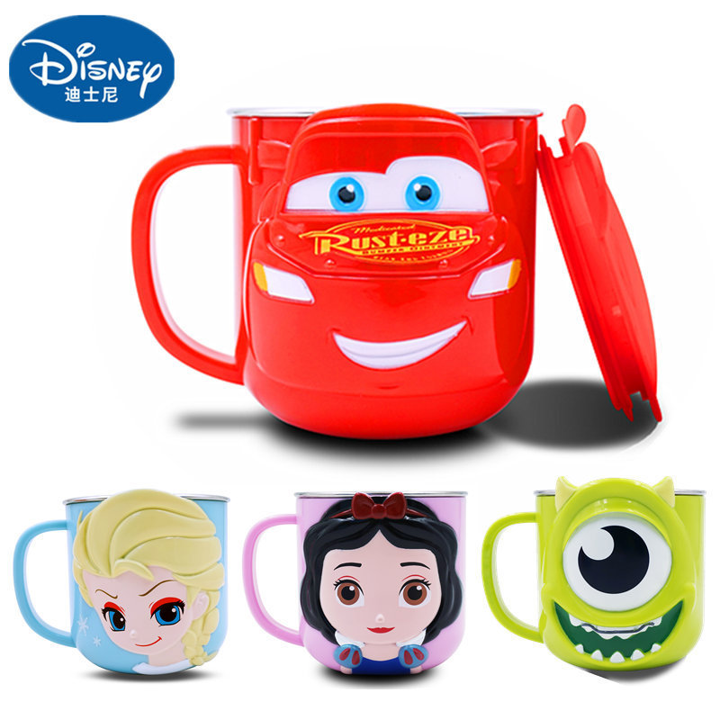 Taza de acero inoxidable para niños de Disney Taza de agua para niños Taza de agua para bebés Taza de leche casera anticaídas Set de cubiertos para bebés