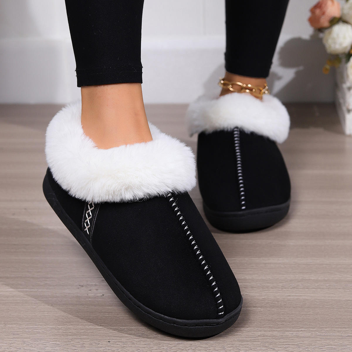 Home cotton slippers female Baotou cotton drag indoor household non-slip neutral slippers_voghion.com