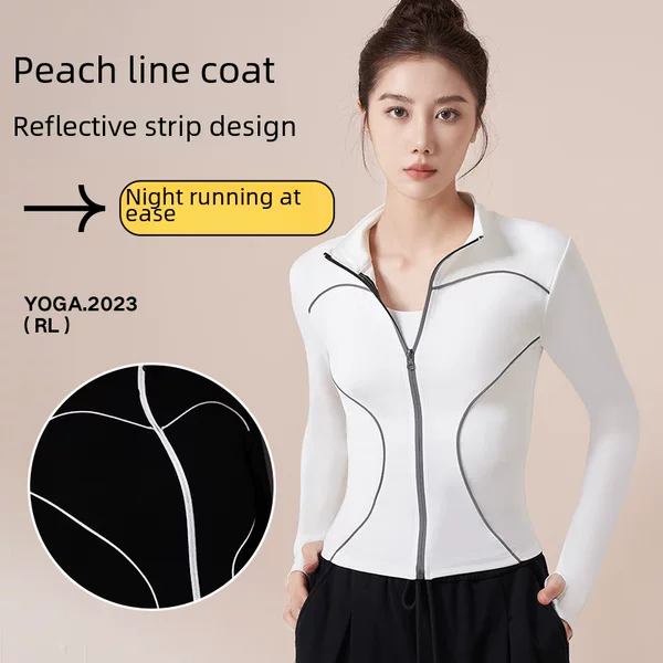 Juyitang Night Running Reflective Sports Jacket Outdoor Casual Running Stand Collar Windproof Yoga Jacket for Women