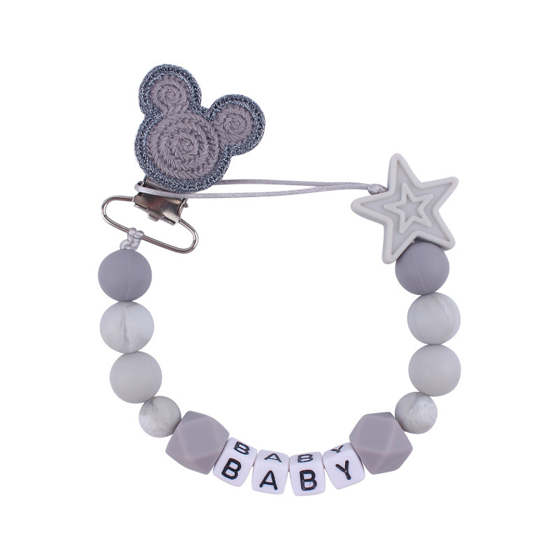 Nuevo bebé suministros animal chupete clip calmante bebé DIY nombre silicona mordedura pegamento molar chupete cadena