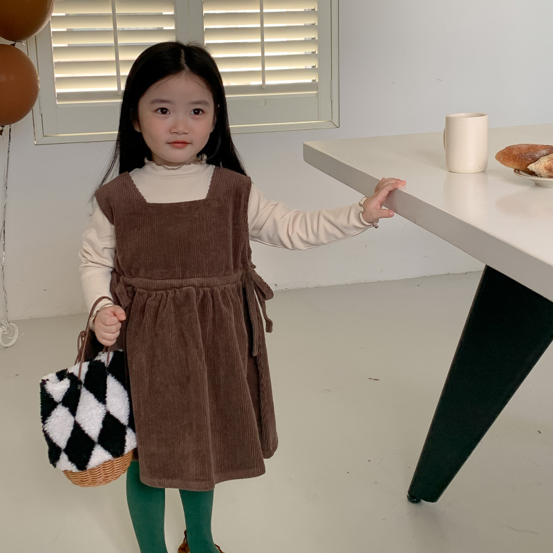 Gonna in velluto a coste autunno nuova edizione coreana con cinturino per bambini Set da due pezzi con fondo casual ampio e versatile per ragazza_voghion.com