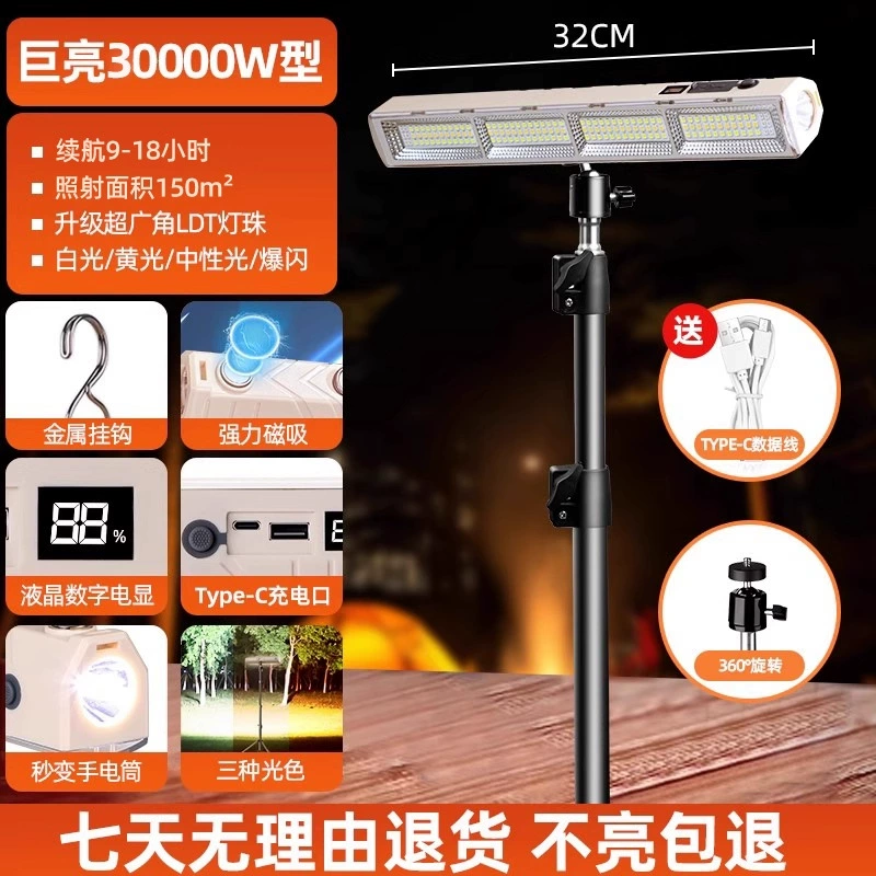 LED-лампа для кемпинга, портативная перезаряжаемая аварийная лампа, магнит, зарядка телефона (2000–6000 мАч)