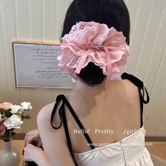 ピンクレース巾着式大肠ヘアリング女性甘くて可爱いお団子髪ひも优しくて结ぶポニーテールの髪ひもの花