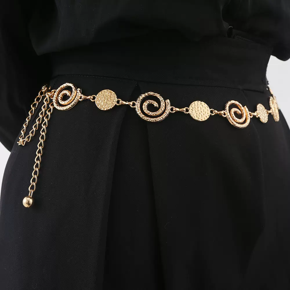 复古波西米亚金属腰链 民族风配饰裙子高级感腰带 螺旋圆盘身体链