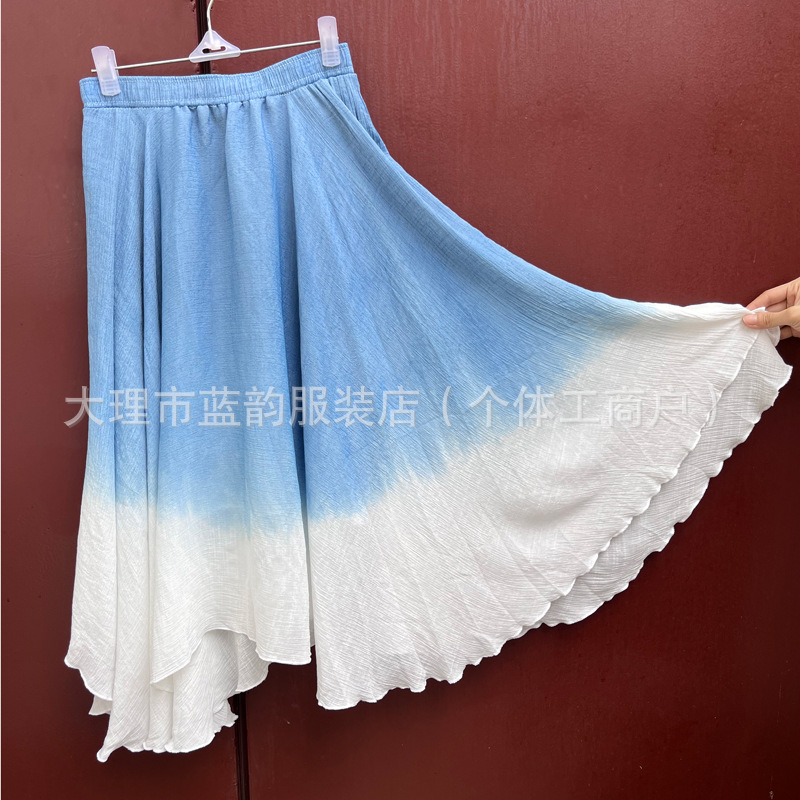 Street Skirt for Women in Summer Gradient Color Tie-Dye Pleated Irregular Floral Fresh and Sweet Retro Ethnic Style Skirt