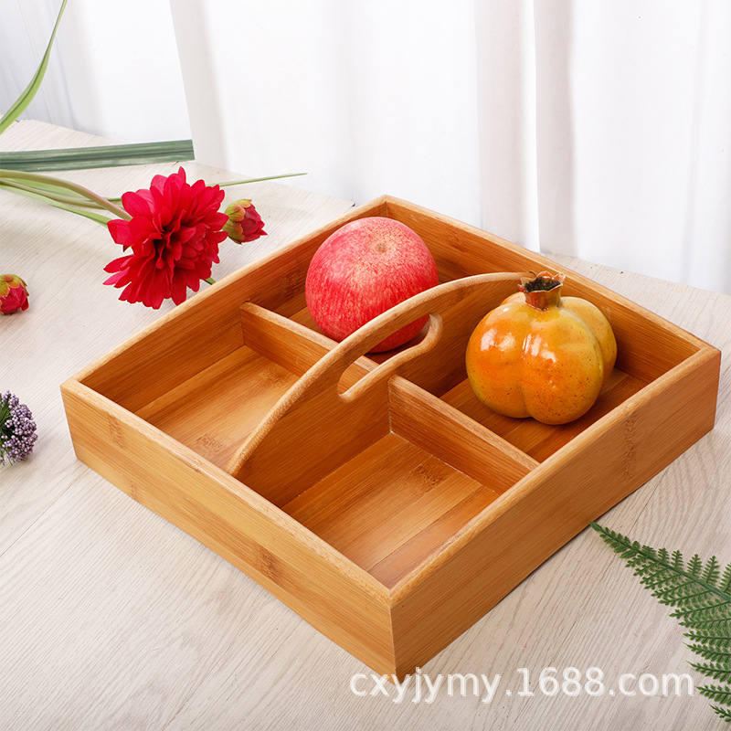 新中式干果盒 客厅零食盘家用糖果瓜子盒 分格手提实木坚果盒