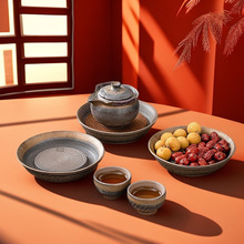 粗陶老岩泥壶承手工日式储水干泡台圆形壶托功夫茶台茶承茶点盘子