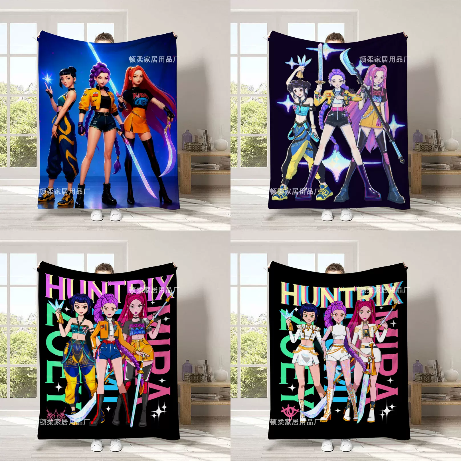 跨境temutk热销赛博猎魔女团毛毯动漫周边二次元印花法兰绒毛绒毯