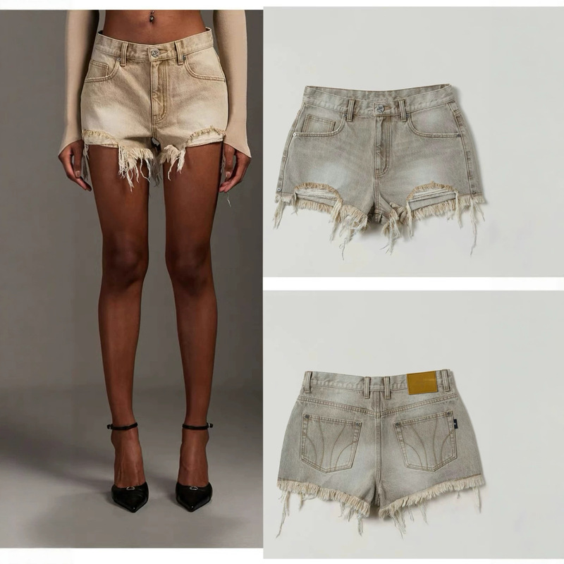 Sk Phantom Statue Denim Shorts/Cotton Vintage Low-Waist Washed Biker Style Hot Girl Jeans