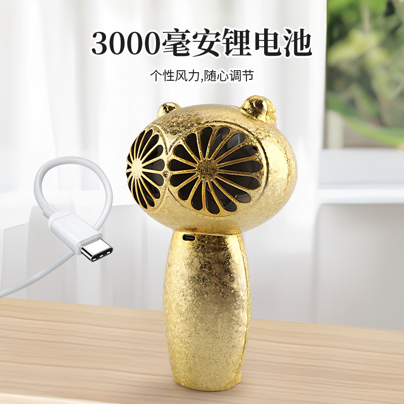 跨境多档猫头鹰小风扇迷你手持涡轮电风扇户外便携式USB充电风扇