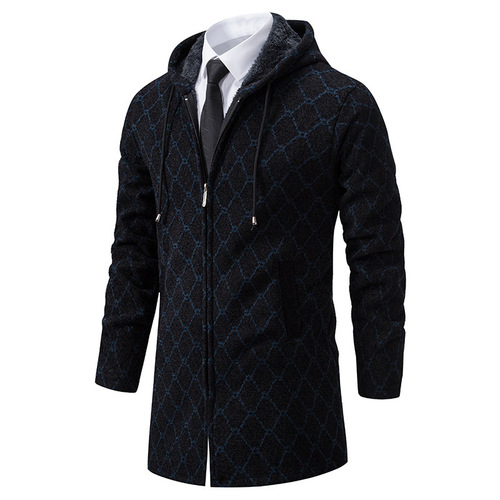 Foreign Trade Autumn Men's Long-Sleeve Wool Sweater Fashion Casual Hooded Jacket Knit Top Trendy Cardigan