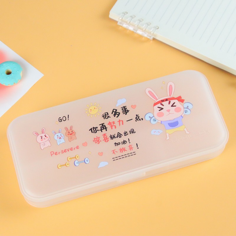 Creativo transparente color impresión papelería caja de dibujos animados estudiante de gran capacidad lápiz caso escritorio papelería caja de almacenamiento lindo lápiz