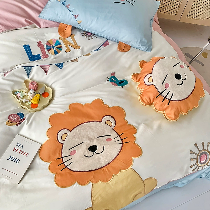 Cartoon cotton children's set, duvet cover for elementary school students, 60 pieces, with embroidery, 4 piece set