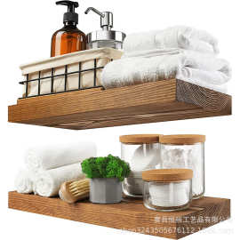 木质墙上置物架浴室壁挂式洗漱用品毛巾整理架带收纳框多层隔板架