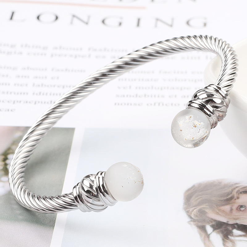 Fashion Geometric Stainless Steel Plating Artificial Gemstones Bangle 1 Piece