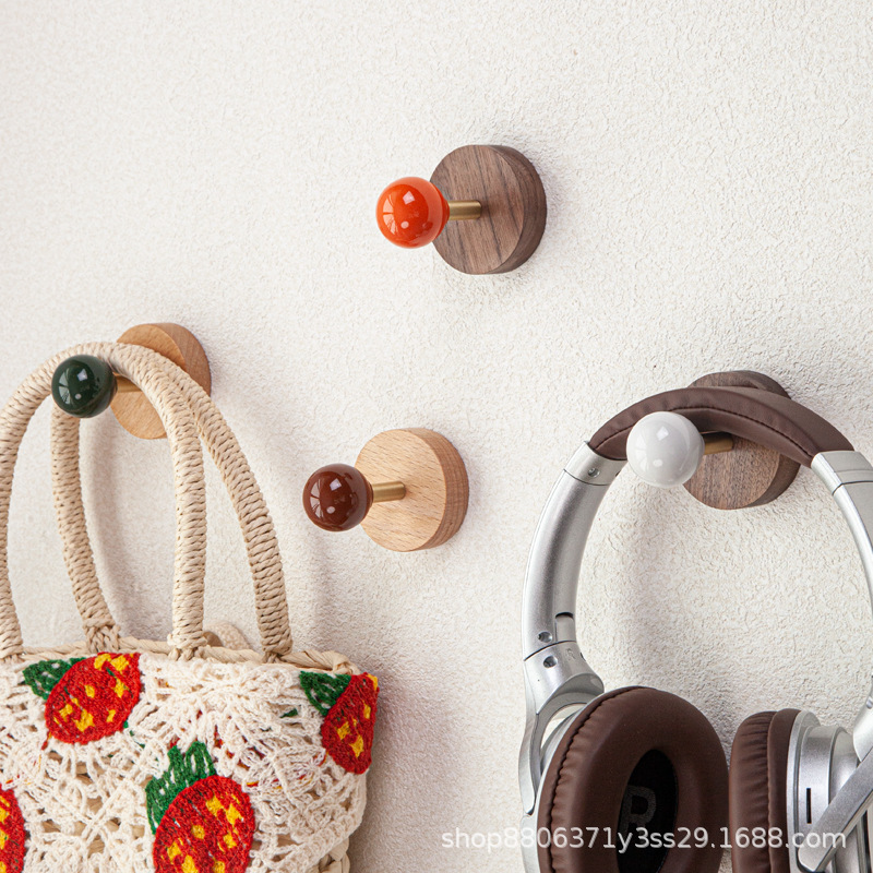 Cross-Border Wooden Dopamine Wall Entrance Door Hook Punch-Free Nail-Free Coat Hook Coat Hook