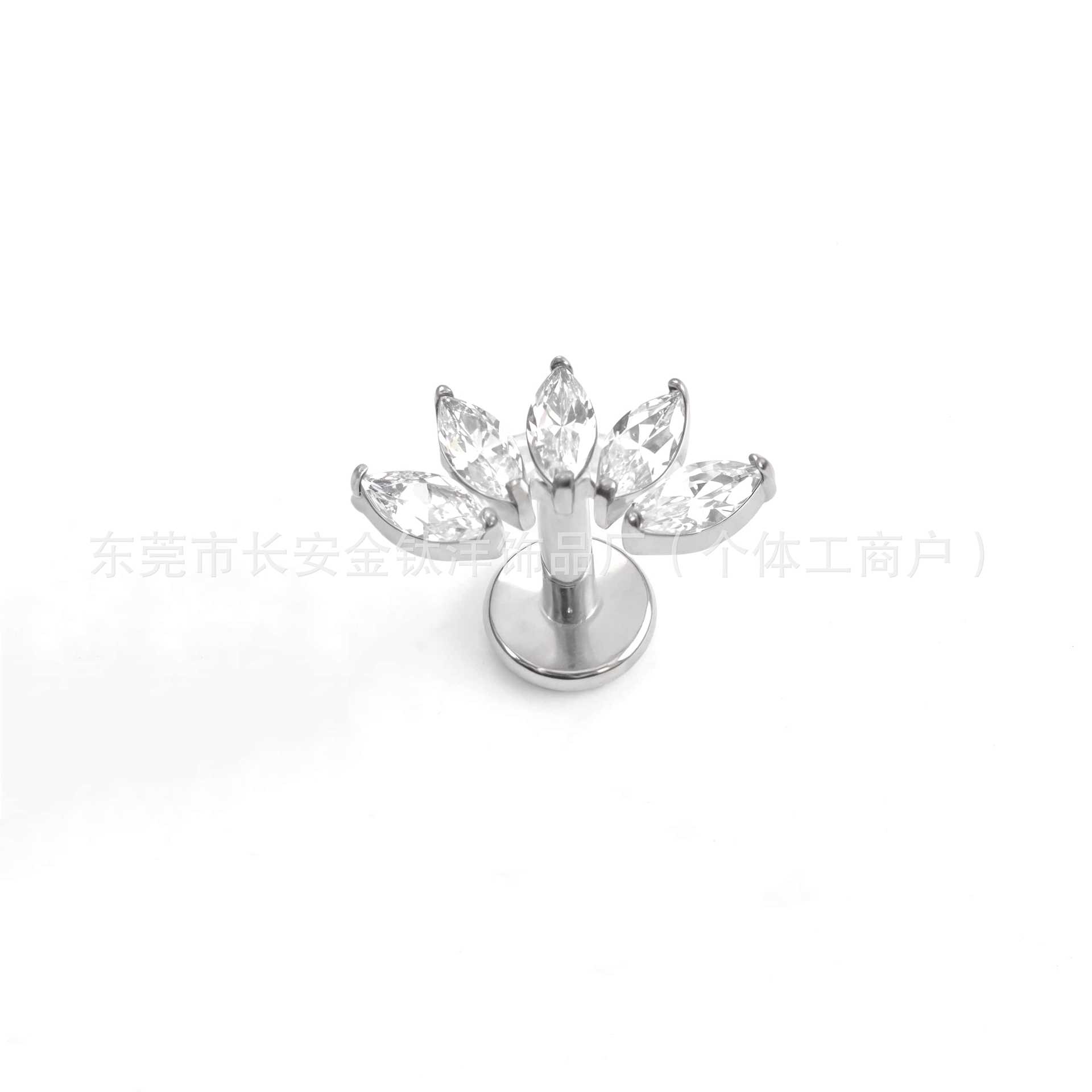 F136 Titanium Internal Thread Five-Blade Marquise Lip Nail Earrings Cochlear Nail G23 Titanium Alloy Piercing Jewelry Ear Bone Nail detail image 7