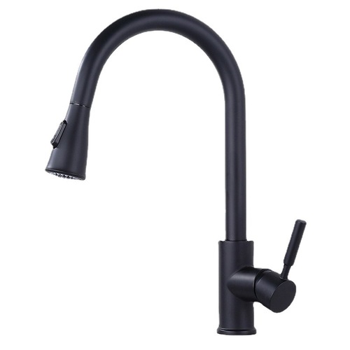 Kitchen black stainless steel pull-out double hot and cold water faucet dishwashing sink extendable pull-out faucet
