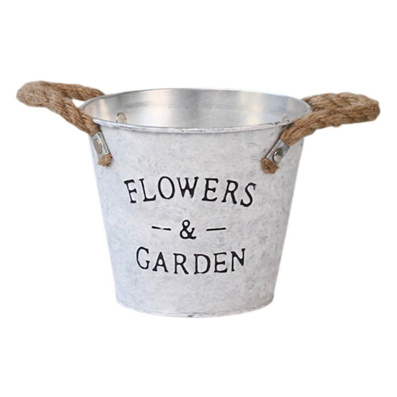 Маленький ретро старый белый железный цветочный горшок ведро балкон украшение рабочего стола сочные растения письмо железное ведро для цветов горшок