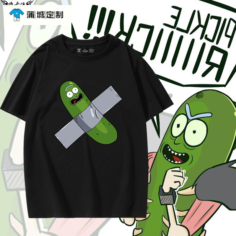 Rick and MorTy Transformed inTo Pickled Cucumber Summer New ShorT-sleeved Male and Female Couple Two-dimensional AnimaTion T-shirT Fashion