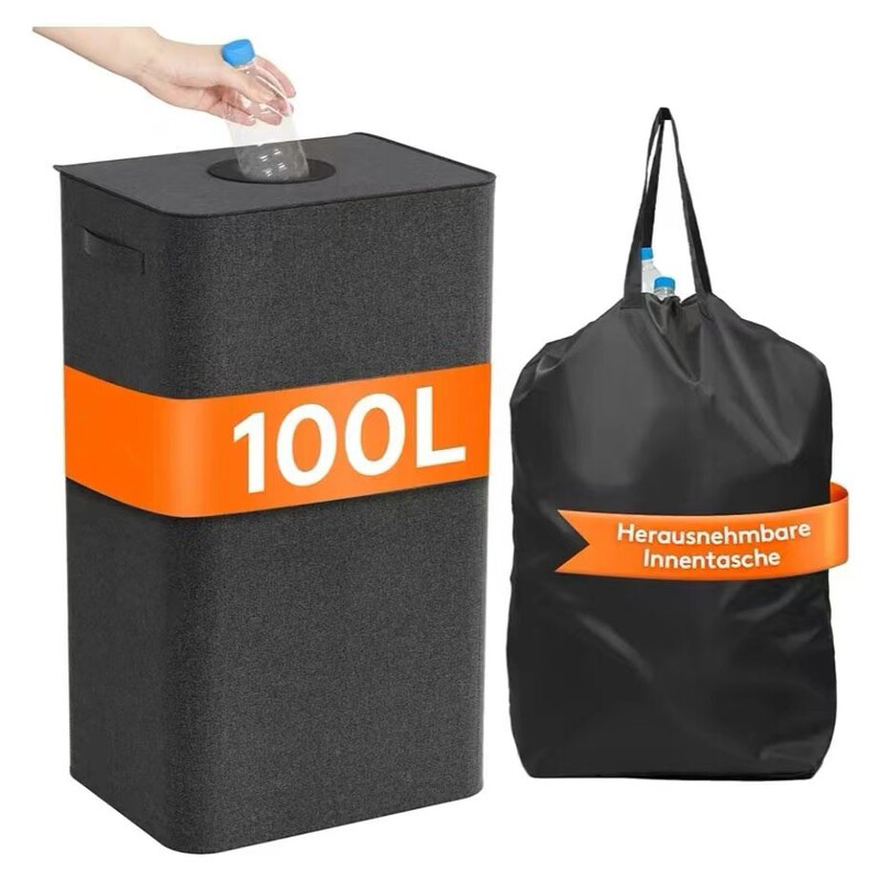クロスボーダー 100L キッチンリサイクルボックス家庭用ボトルと缶プラスチックガラス収納バスケット蓋付きボトルバスケット折りたたみ収納バスケット|undefined