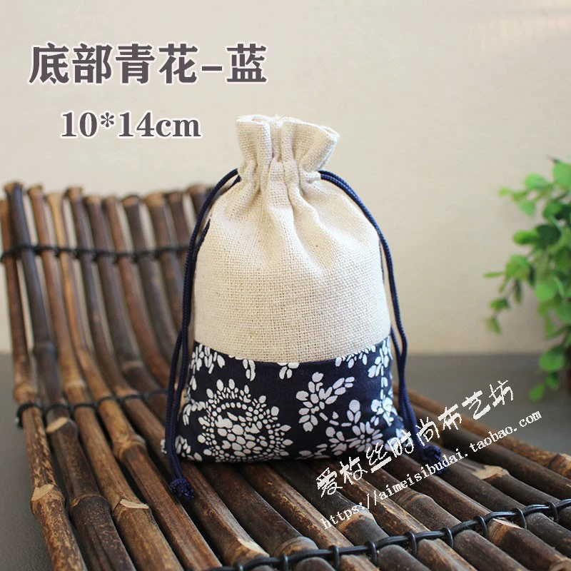Cloth bag, Chinese style, drawstring, cotton and linen, for luck