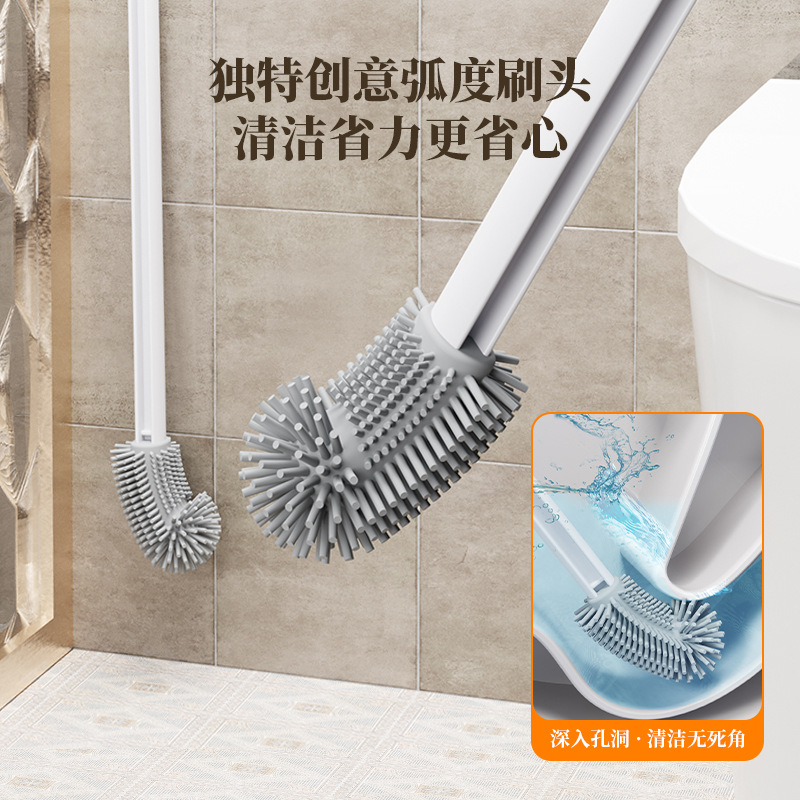Nuevo codo cepillo de inodoro de silicona sin esquina muerta cepillo de inodoro de silicona cepillo de mango largo inodoro al por mayor en stock