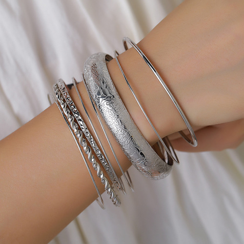 Geometric Metal Bracelet Set for Women - Bohemian Retro Style, 10 Pieces per Set