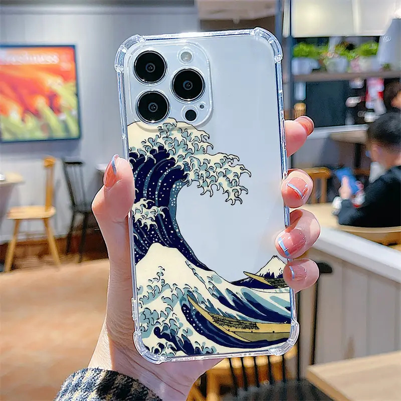 New Model Suitable for Apple 16Promax Mobile Phone Case Four Corners Anti-Fall 17Pro Wave Ip14 Surfing 13 Soft 12Tpu New Model Suitable for Apple 16Promax Mobile Phone Case Four Corners Anti-Fall 17Pro Wave Ip14 Surfing 13 Soft 12Tpu