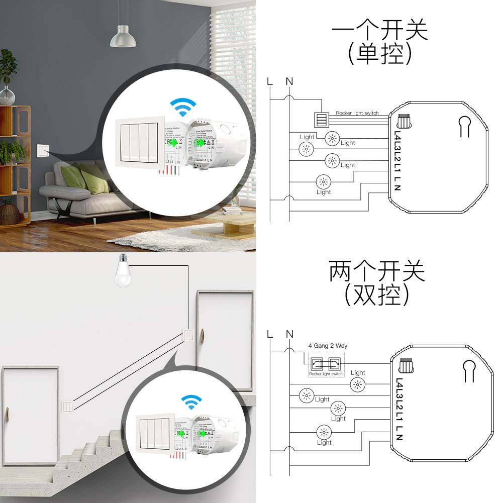 WiFi Graffiti Smart Home Lighting Control Switch 4-Channel Relay Module App Timed Smart Switch