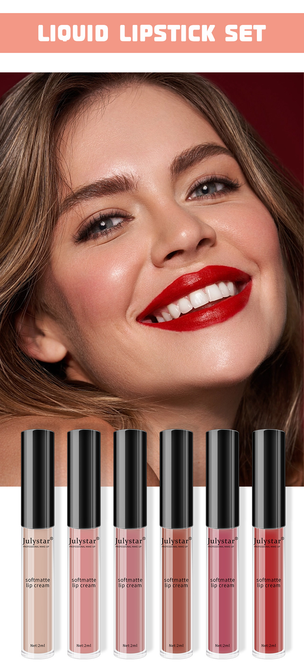 carina Makeup matte, multi-color lip gloss, easy to apply color, long-lasting, fading, non stick cup lipstick set box_voghion.com