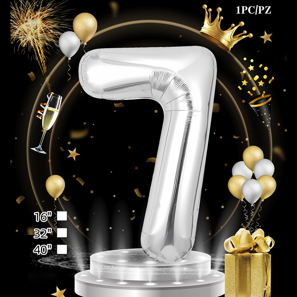 Silver Digital Age 32 pulgadas cumpleaños tarjeta de papel independiente transfronteriza embalaje versión estadounidense película de aluminio delgado decoración de globo flotante