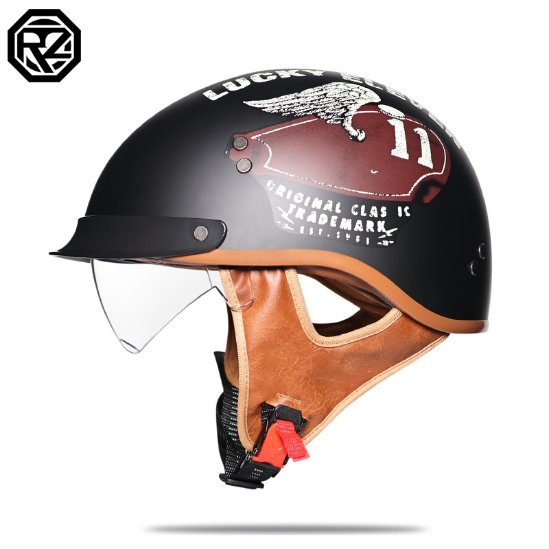 ORZ nueva certificación estándar nacional casco de motocicleta eléctrica para hombres y mujeres verano retro medio casco cuatro estaciones transpirable y ligero cabeza