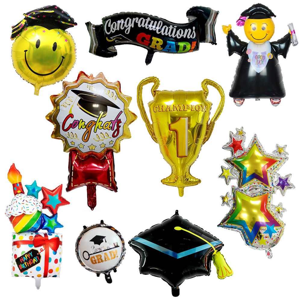新款毕业季气球铝膜毕业气球装饰奖杯博士帽气球毕业派对布置用品|ms