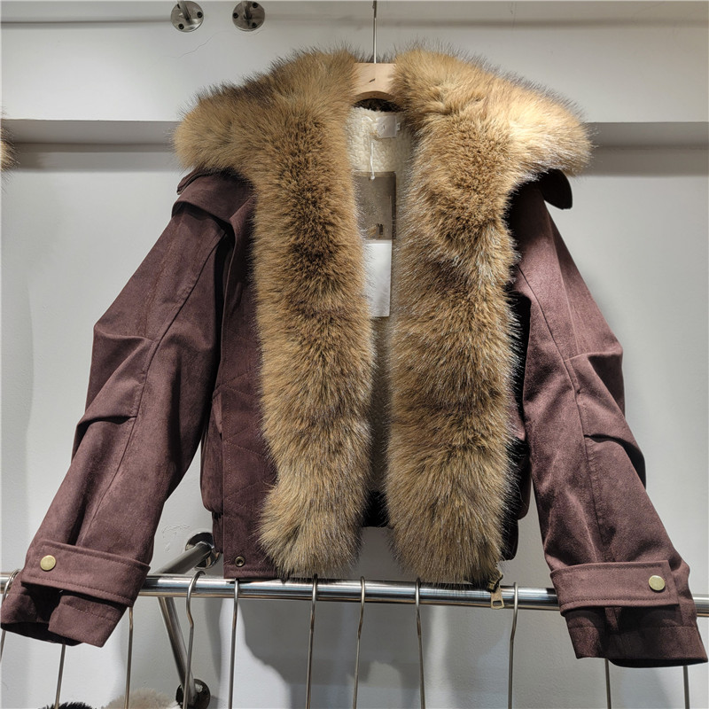 2025 invierno nuevo tipo de abrigo de terciopelo de gamuz grueso chaqueta de locomotora corta para mujeres pieles de piel una pieles de terciopelo para superar