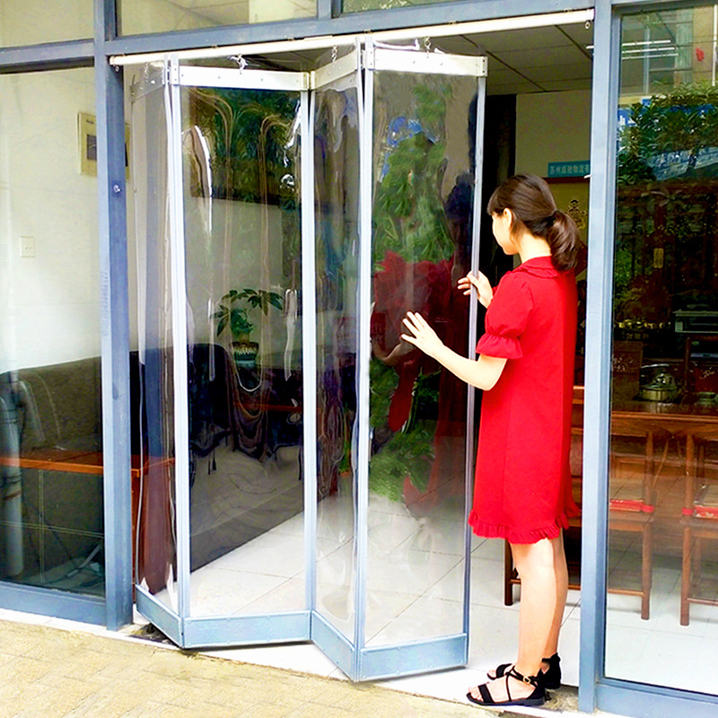 Cortina de puerta plegable corrediza, tienda de parabrisas de aire acondicionado, cortina de partición suave de plástico transparente autoescorvante magnética comercial para el hogar